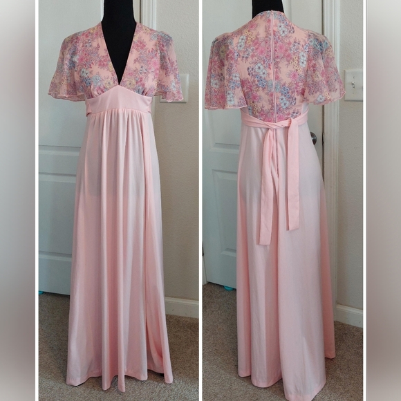 Vintage Dresses & Skirts - Vintage Terri Juniors Floral V-neck Slip Maxi Dress Size 7